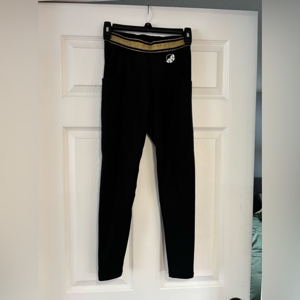 MOVI black leggings with gold waist band - size xs